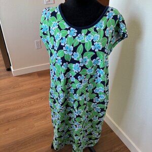 T by Talbots EUC Blue Green Floral Shift Dress Pockets Back Straps Large